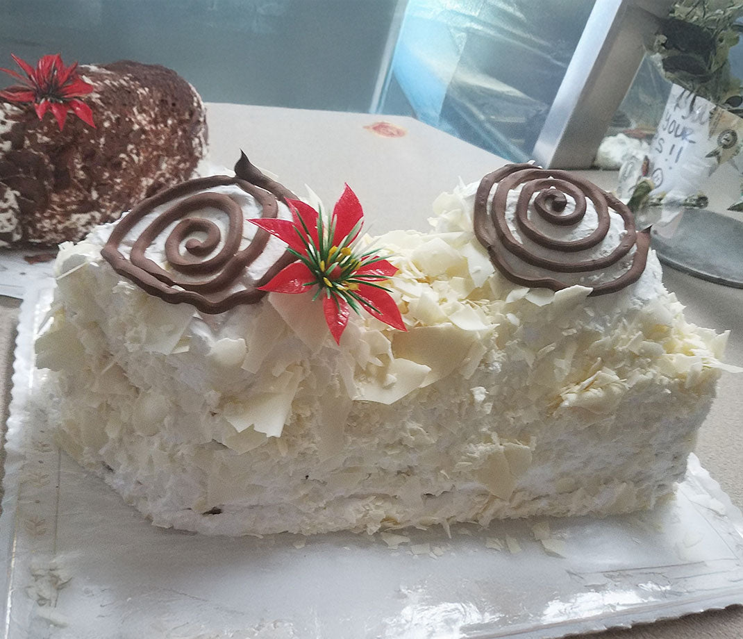White Bavarian Raspberry Yule Log